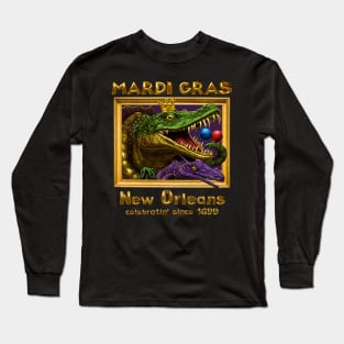 Alligators Celebrating Mardi Gras New Orleans Long Sleeve T-Shirt